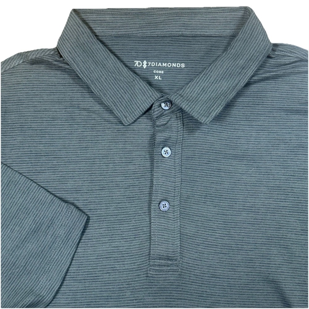7Diamonds Core Polo Golf Shirt Mens XL Green Stripe 4-Way Stretch Short Sleeve
